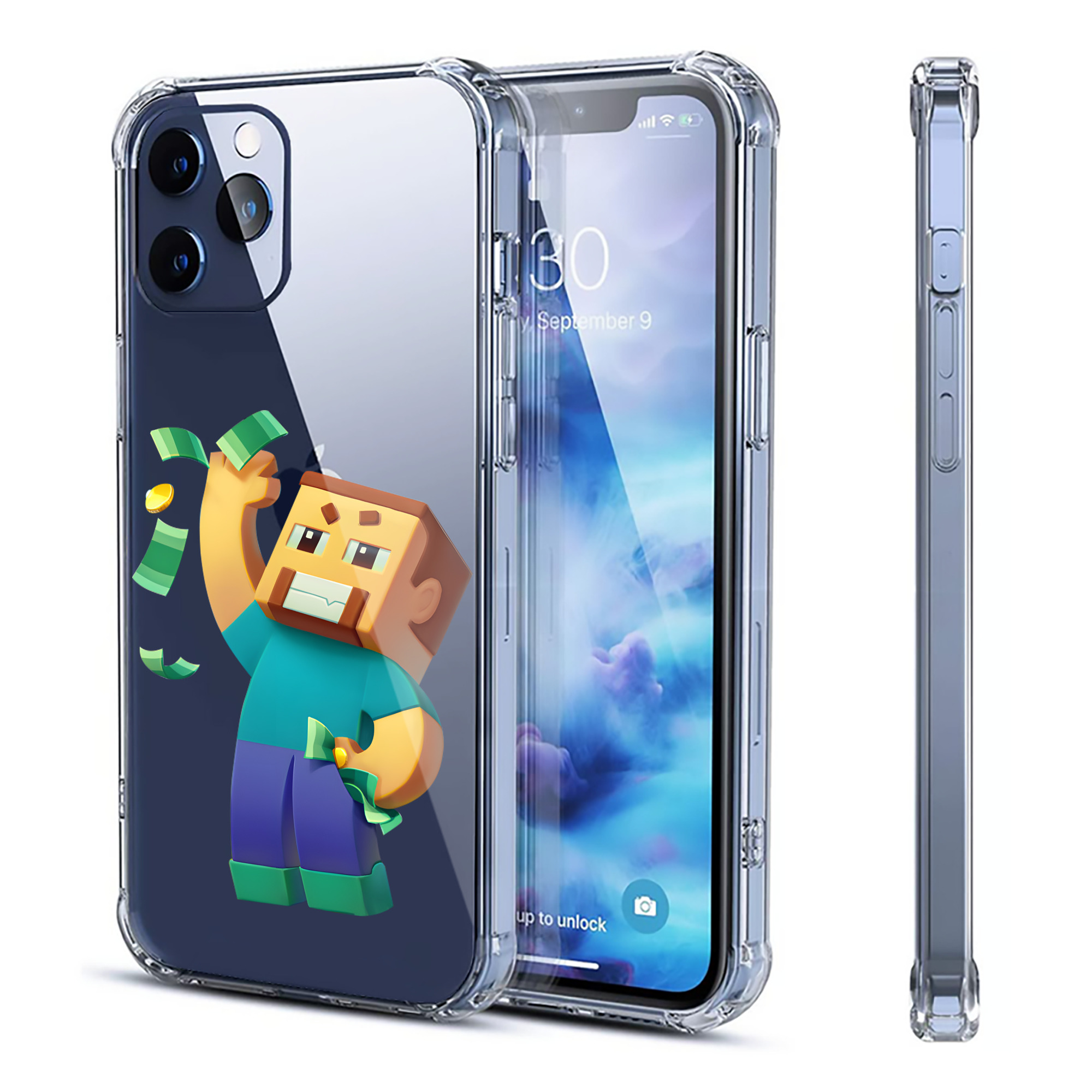 （画像用） マインクラフト ブロックの世界 Minecraft MC Block world 【iPhone 12シリーズ対応】透明スマホケース（クリアソフトケース）